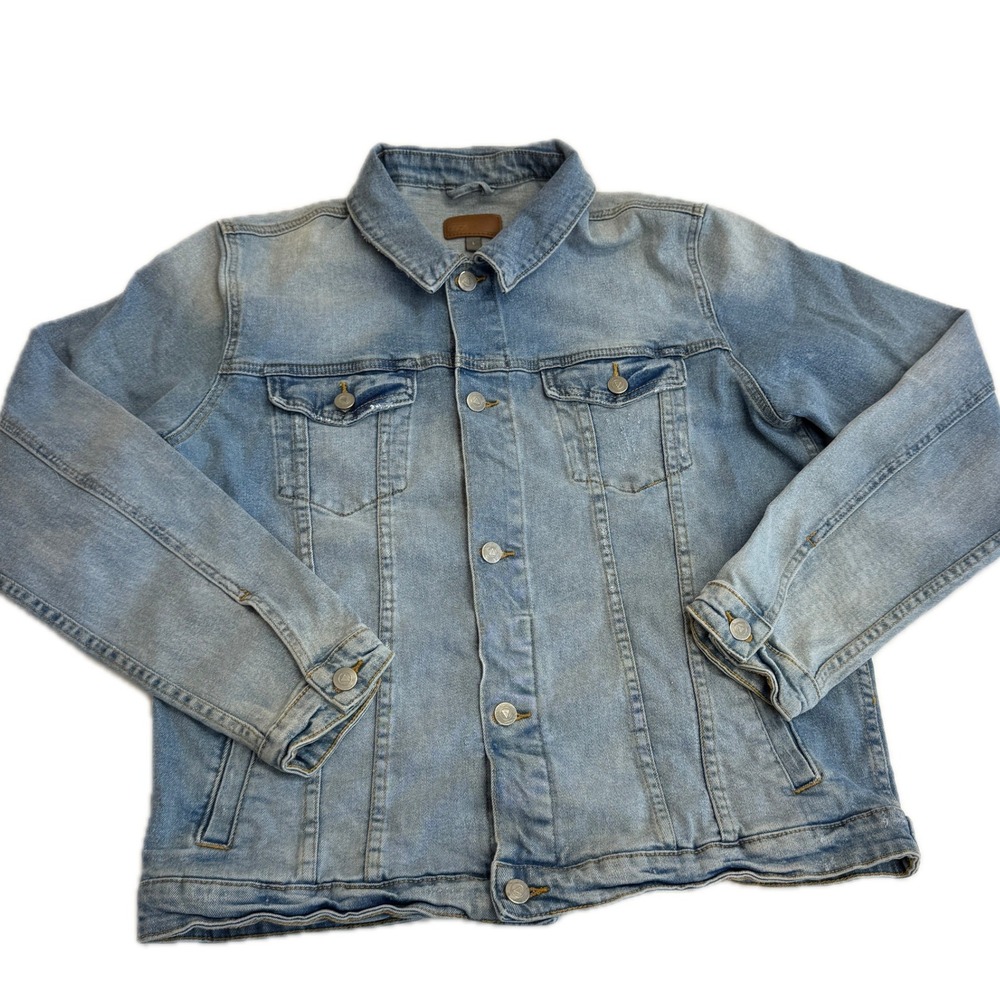 ASOS Jacket Mens Large Light Wash Blue Denim Trucker Distressed‎